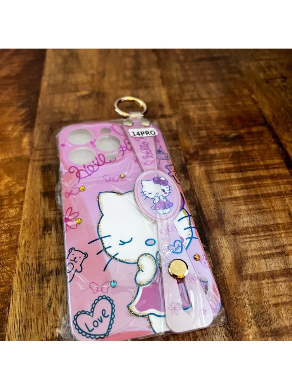 Cute Pink Hello Kitty Style Phone Case with Ring Strap